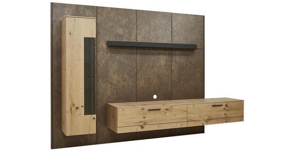 WOHNWAND 307/213,2/47,2-55,2 cm in Anthrazit, Eichefarben, Rostfarben - Eichefarben/Rostfarben, Design, Glas/Holz (307/213,2/47,2-55,2cm) - Dieter Knoll