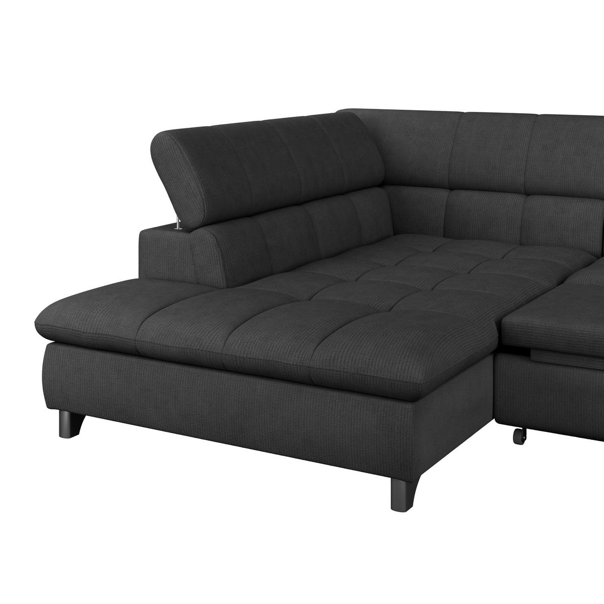 ECKSOFA Schwarz Chenille  - Chromfarben/Schwarz, KONVENTIONELL, Textil/Metall (234/312cm) - Livetastic