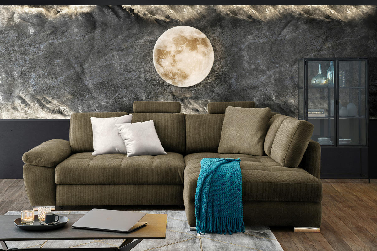 ECKSOFA in Webstoff Olivgrün  276/212 cm  - Chromfarben/Hellgrau, Design, Kunststoff/Textil (276/212cm) - Carryhome