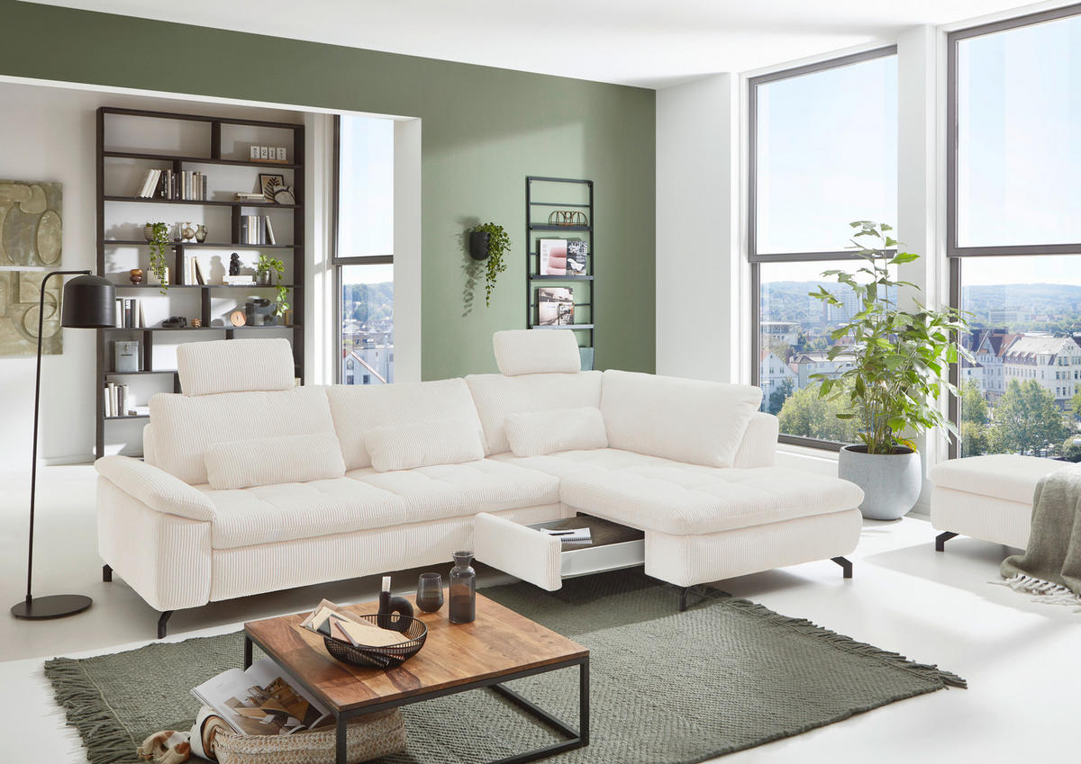 ECKSOFA in Cord, Velours Beige  - Beige/Schwarz, Design, Textil/Metall (291/197cm) - Beldomo Style