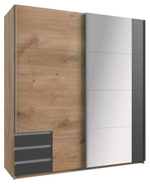 SCHWEBETÜRENSCHRANK 179/198/64 cm 2-türig Graphitfarben, Plankeneiche - Plankeneiche/Eichefarben, Design, Glas/Holzwerkstoff (179/198/64cm) - Boxxx
