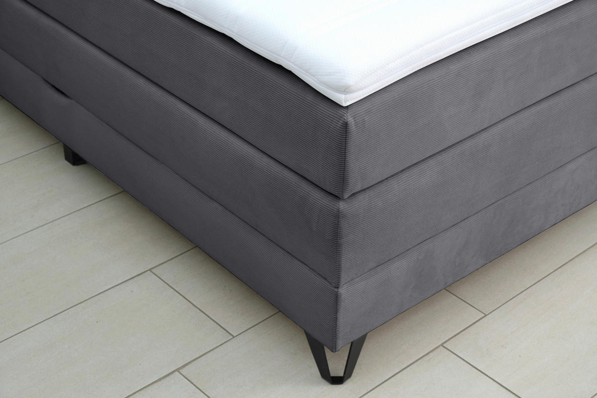 BOXSPRINGBETT 180/200 cm  in Dunkelgrau  - Dunkelgrau/Schwarz, KONVENTIONELL, Textil/Metall (180/200cm) - Carryhome