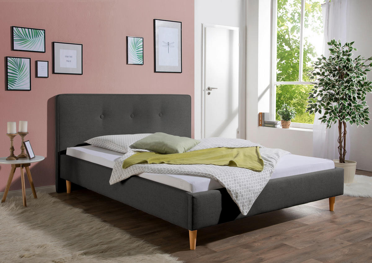 POLSTERBETT 140/200 cm,  in Anthrazit,  - Anthrazit/Naturfarben, MODERN, Holz/Textil (140/200cm) - Livetastic