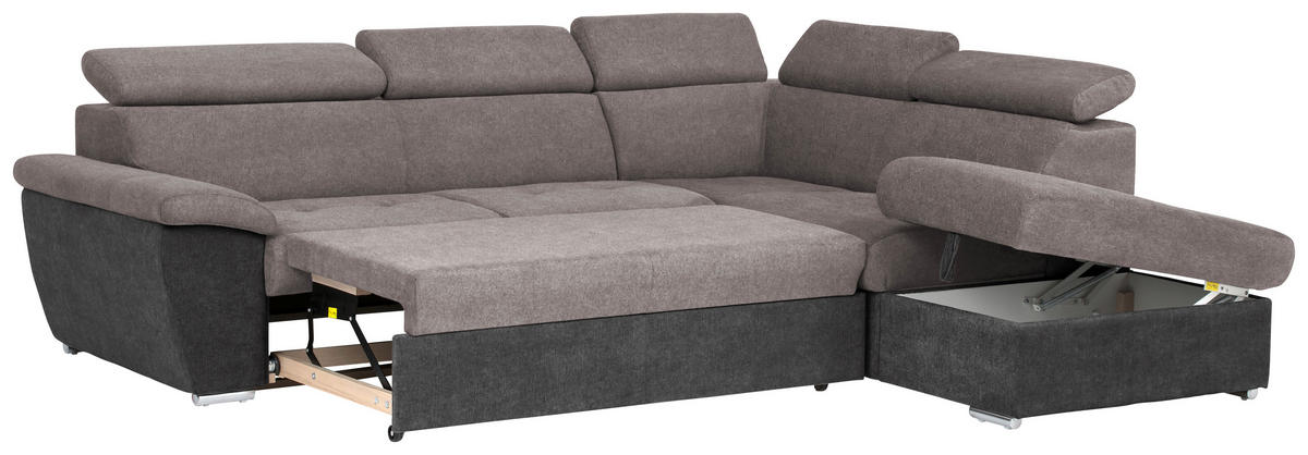 ECKSOFA in Mikrofaser Grau, Schwarz  - Chromfarben/Schwarz, Design, Textil/Metall (262/216cm) - Livetastic