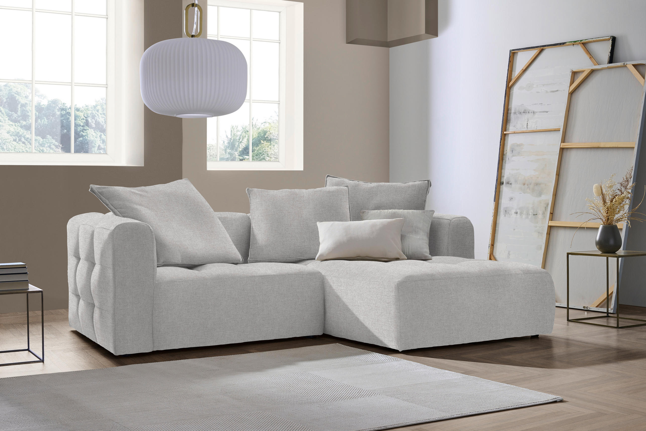 ECKSOFA Ecru Flachgewebe  - Ecru/Schwarz, LIFESTYLE, Kunststoff/Textil (240/173cm) - Stylife