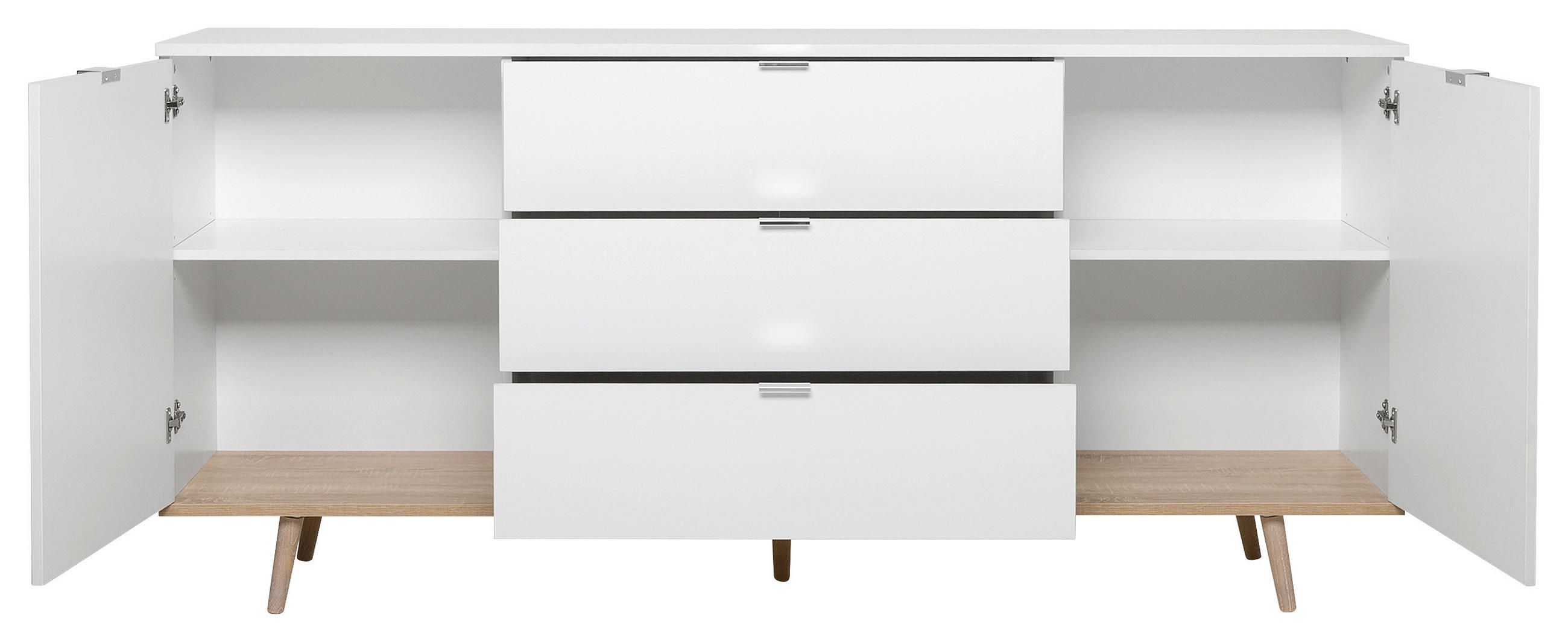 Thumbnail - Mid.you Sideboard, Weiß, Sonoma Eiche, Holzwerkstoff, Eiche, massiv, 2 Fächer, 3 Schubladen, 180x87x40 cm, Wohnzimmer, K...