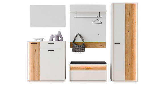 GARDEROBE 5-teilig  in 284/201/37 cm  - Eichefarben/Weiß, Design, Glas/Holzwerkstoff (284/201/37cm) - Xora
