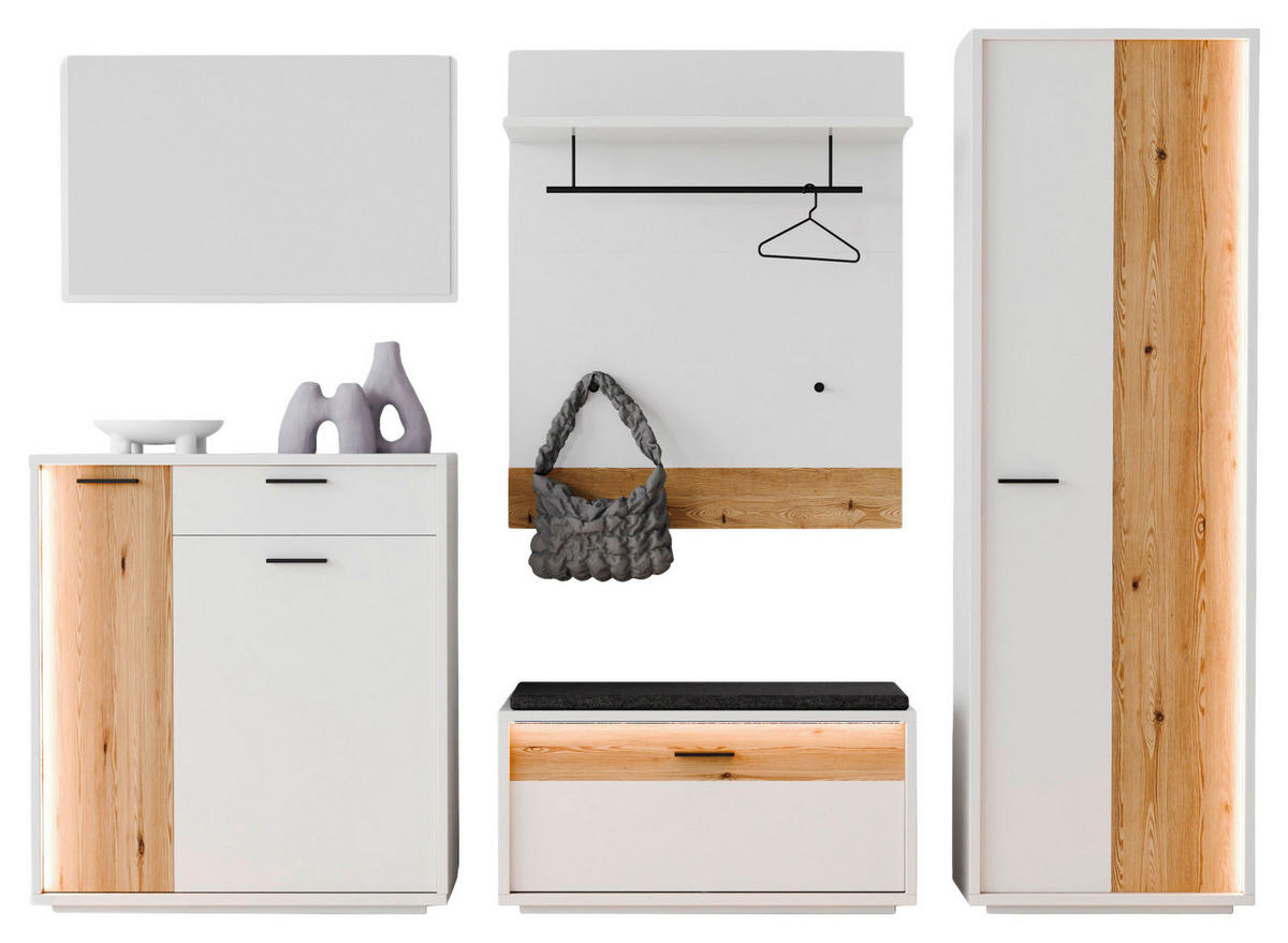 GARDEROBE 5-teilig  in 284/201/37 cm  - Eichefarben/Weiß, Design, Glas/Holzwerkstoff (284/201/37cm) - Xora