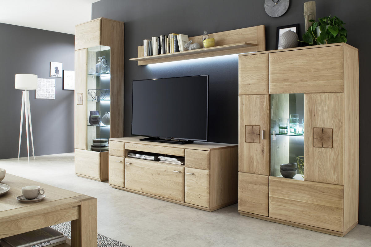 MEDIABÄNK i massiv ek ekfärgad  - nickelfärgad/ekfärgad, Design, metall/trämaterial (150/58/50cm) - Livetastic