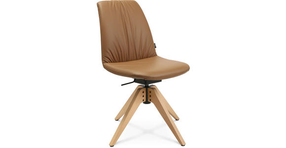 STUHL in Echtleder pigmentiert Holz, Leder - Eichefarben/Cognac, Design, Leder/Holz (46/82,5-85,25/55cm) - Johann Jakob