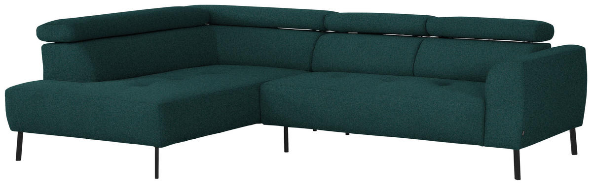 ECKSOFA in Struktur Petrol  205/280 cm  - Petrol/Schwarz, Design, Textil/Metall (205/280cm) - Xora