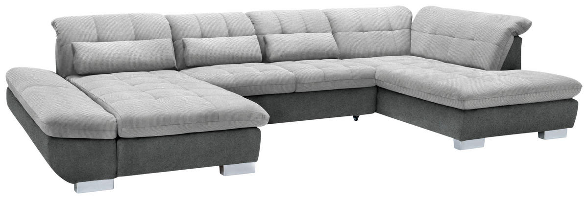 WOHNLANDSCHAFT in Mikrofaser Hellgrau  - Chromfarben/Hellgrau, Design, Kunststoff/Textil (204/350/211cm) - Xora