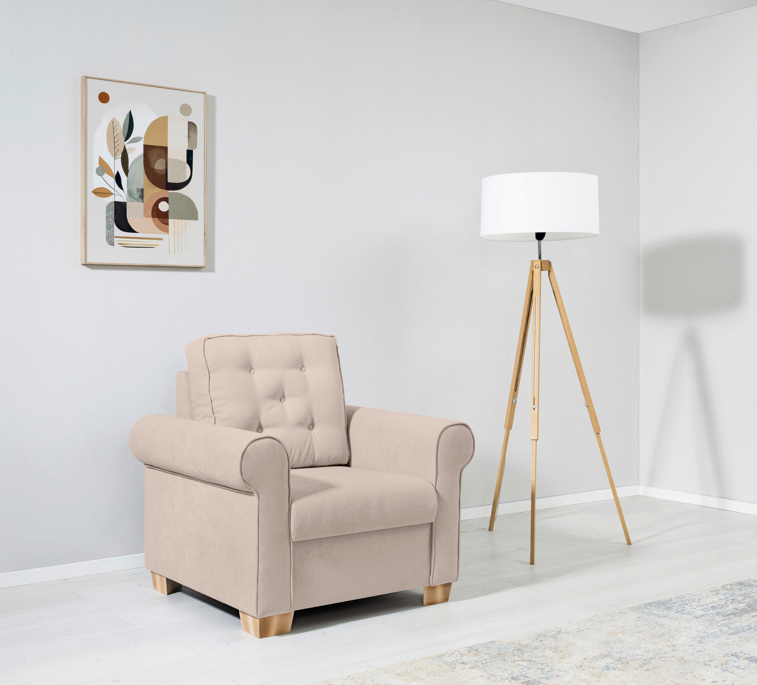 SESSEL in Beige  - Beige/Buchefarben, Design, Holz/Textil (93/89/82cm) - MID.YOU