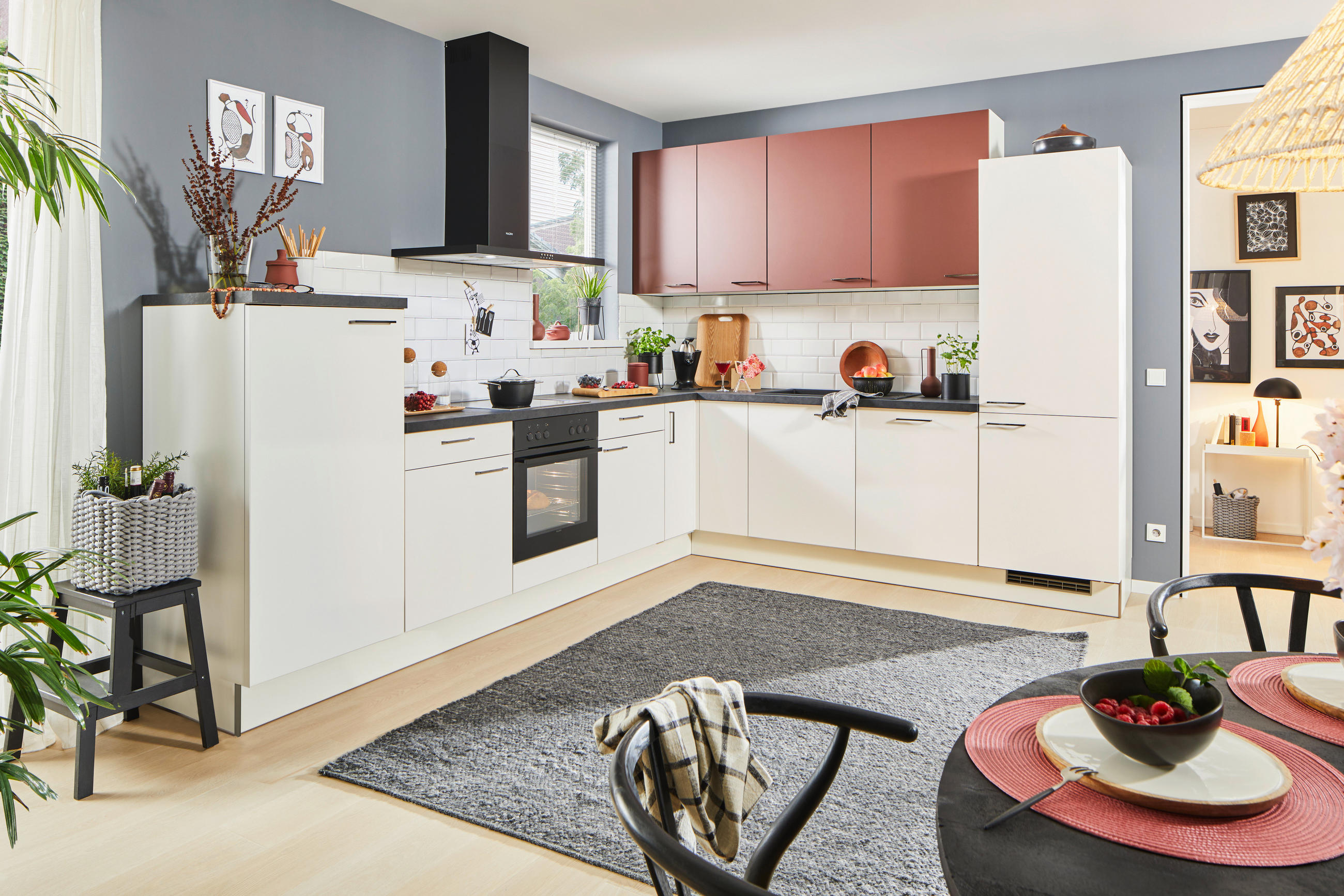 ECKKÜCHE 330/270 cm  in Rot, Weiß  - Rot/Schwarz, Design, Holzwerkstoff/Metall (330/270cm) - Xora
