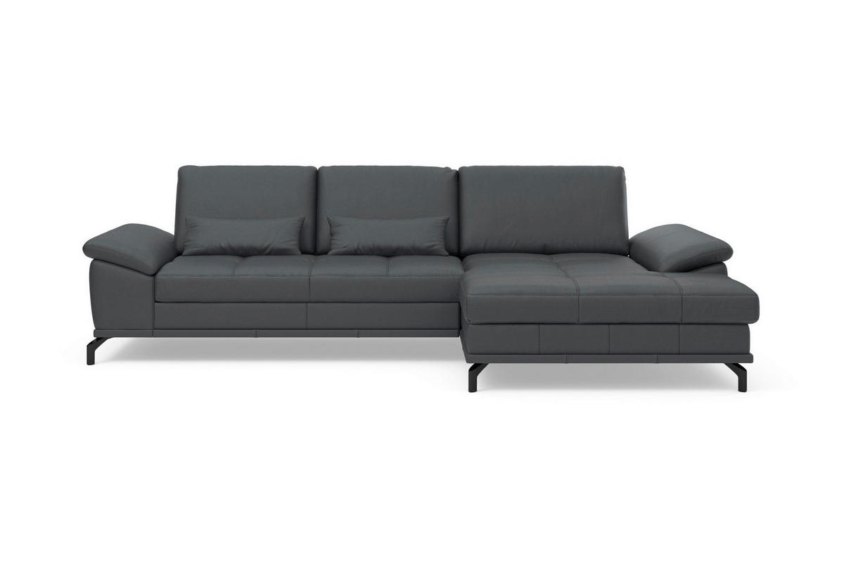 ECKSOFA COSTELLO E Schwarz Echtleder Nierenkissen, Armteilverstellung, Sitztiefenverstellung  - Schwarz, Basics, Leder/Textil (301/176cm) - Sit & More