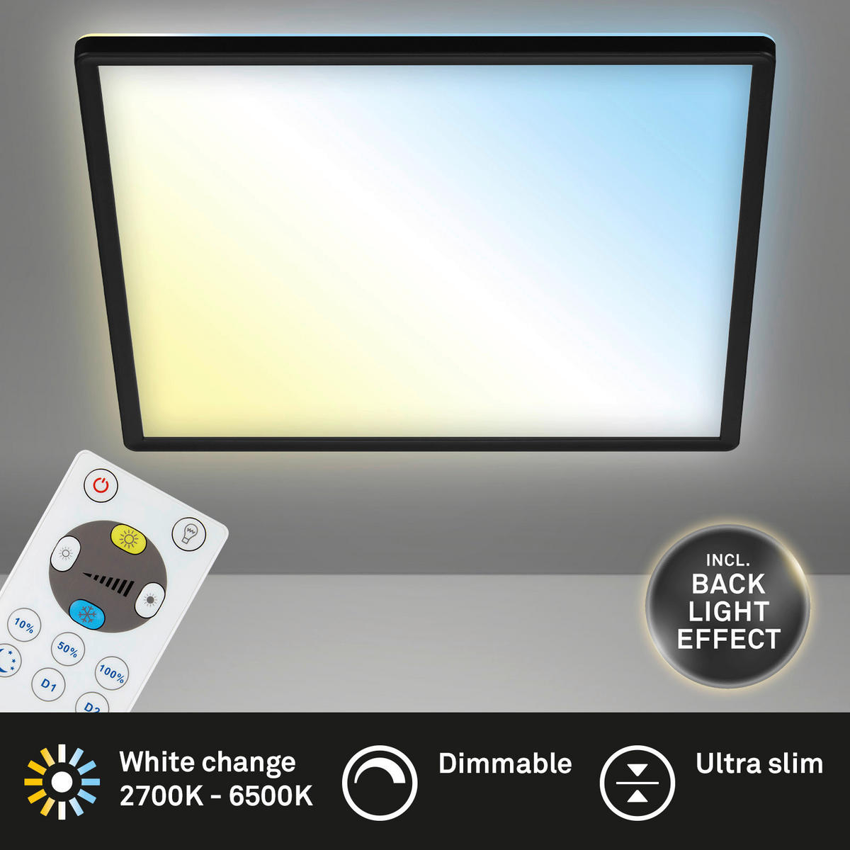 LED-PANEEL 42/42/2.9 cm   - Schwarz, Design, Kunststoff (42/42/2.9cm) - Briloner