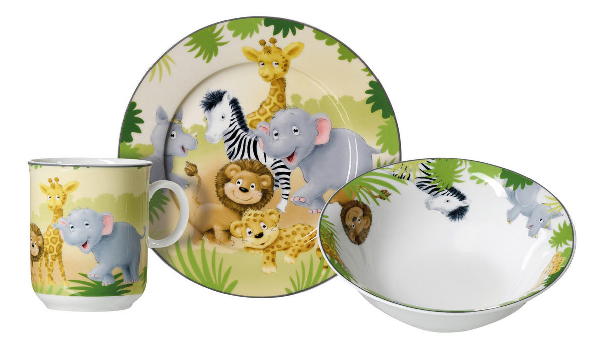 KINDERGESCHIRRSET Afrikatiere Porzellan 3-teilig  - Braun/Grau, KONVENTIONELL, Keramik (20/20/11cm) - Ritzenhoff Breker