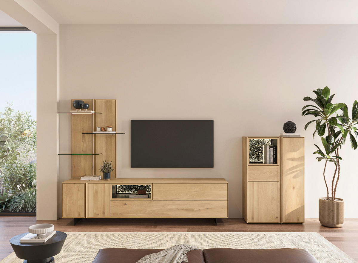 HIGHBOARD Eichefarben  83,4/128/41 cm  - Eichefarben, Natur, Glas/Leder (83,4/128/41cm) - Cassando