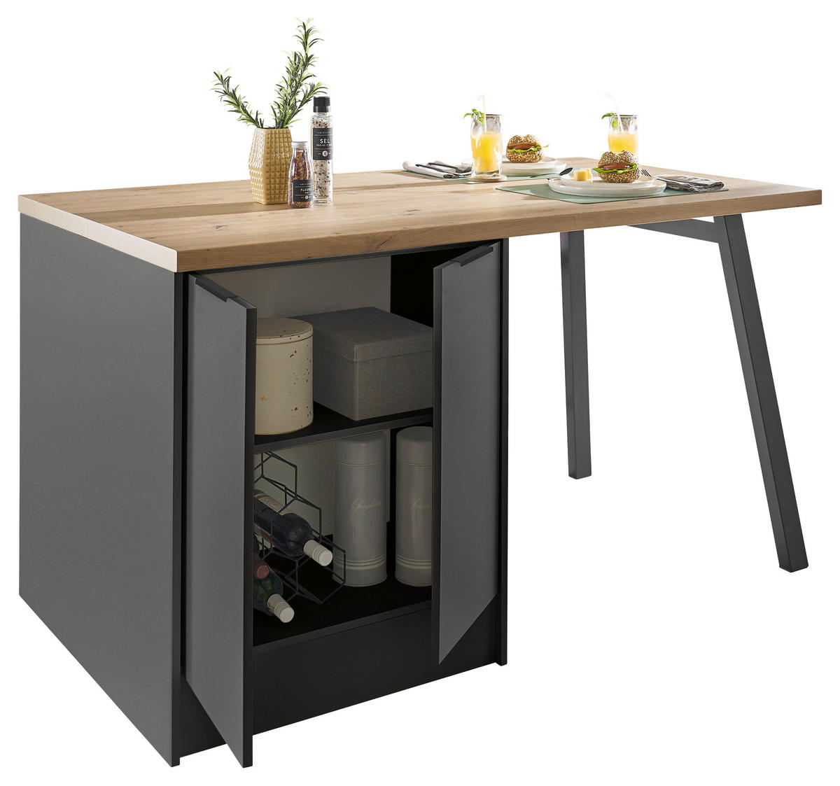 INSULĂ DE BUCĂTĂRIE 150/91/90 cm   - stejar Artisan/grafit, Basics, metal/material pe bază de lemn (150/91/90cm) - Xora