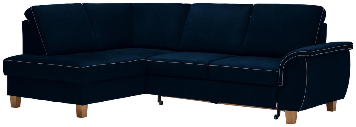 ECKSOFA in Flachgewebe Dunkelblau  - Eichefarben/Dunkelblau, Design, Holz/Textil (185/253cm) - Cantus