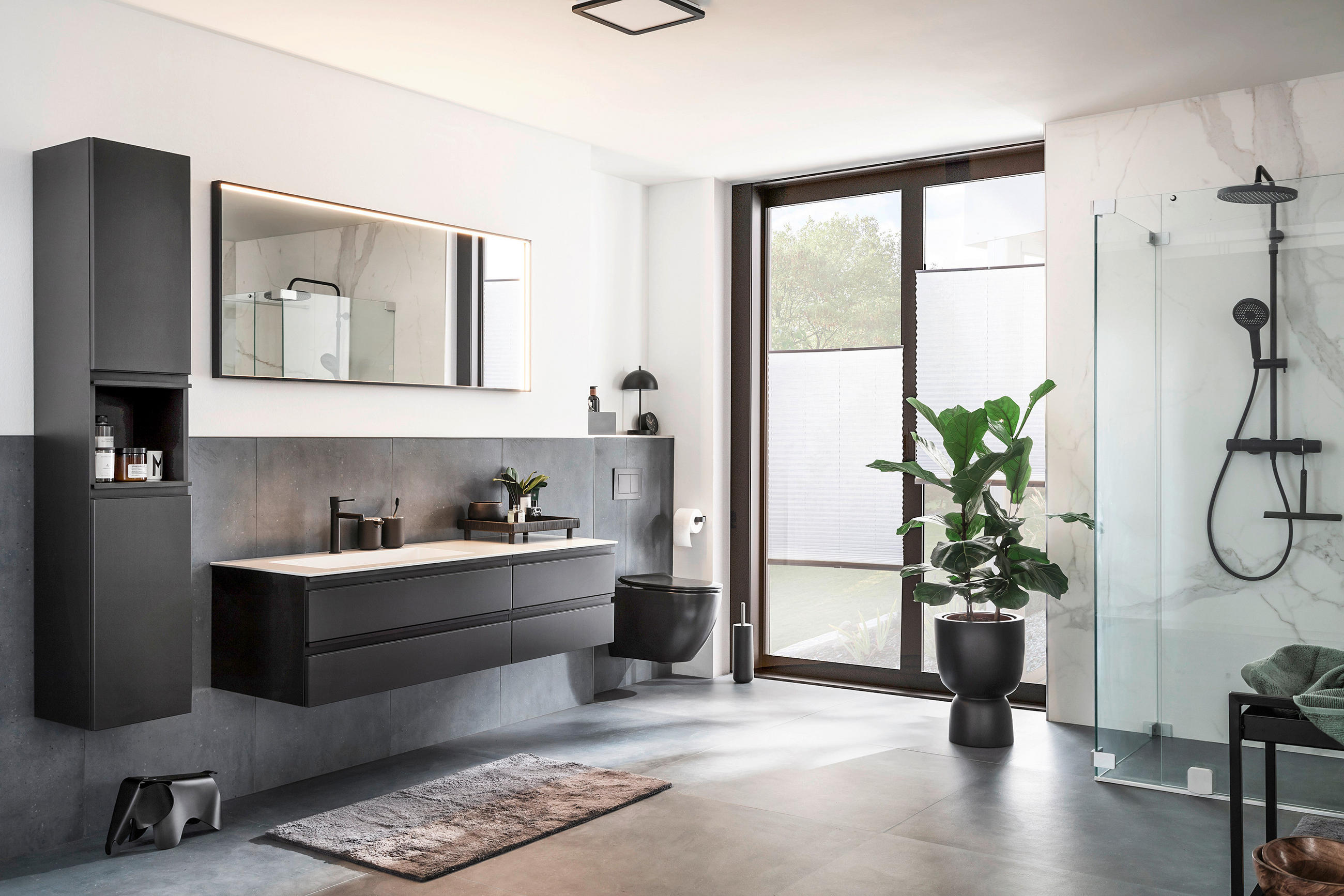 WASCHTISCHKOMBI  - Anthrazit/Schwarz, Design, Holzwerkstoff/Stein (151,2/50/40,8cm) - Schöner Wohnen