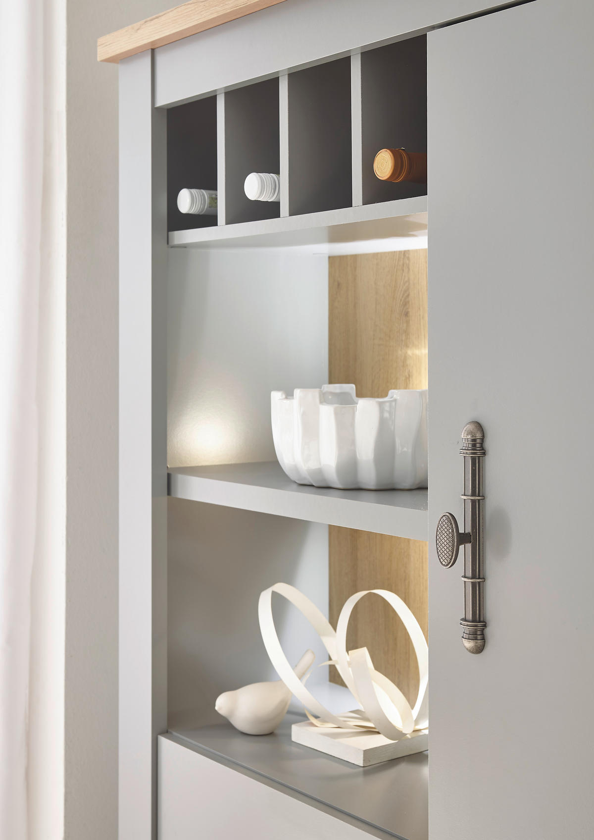 WOHNWAND 3-teilig  in Eichefarben, Hellgrau  323/142/44 cm  - Eichefarben/Silberfarben, Design, Holzwerkstoff/Metall (323/142/44cm) - MID.YOU