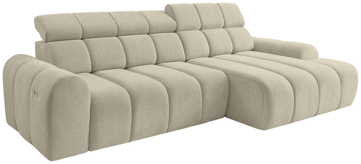 ECKSOFA Beige Chenille Bettkasten, Rücken echt, Kopfteilverstellung, Sitzvorzug  - Beige/Schwarz, Design, Kunststoff/Textil (290/152cm) - Stylife