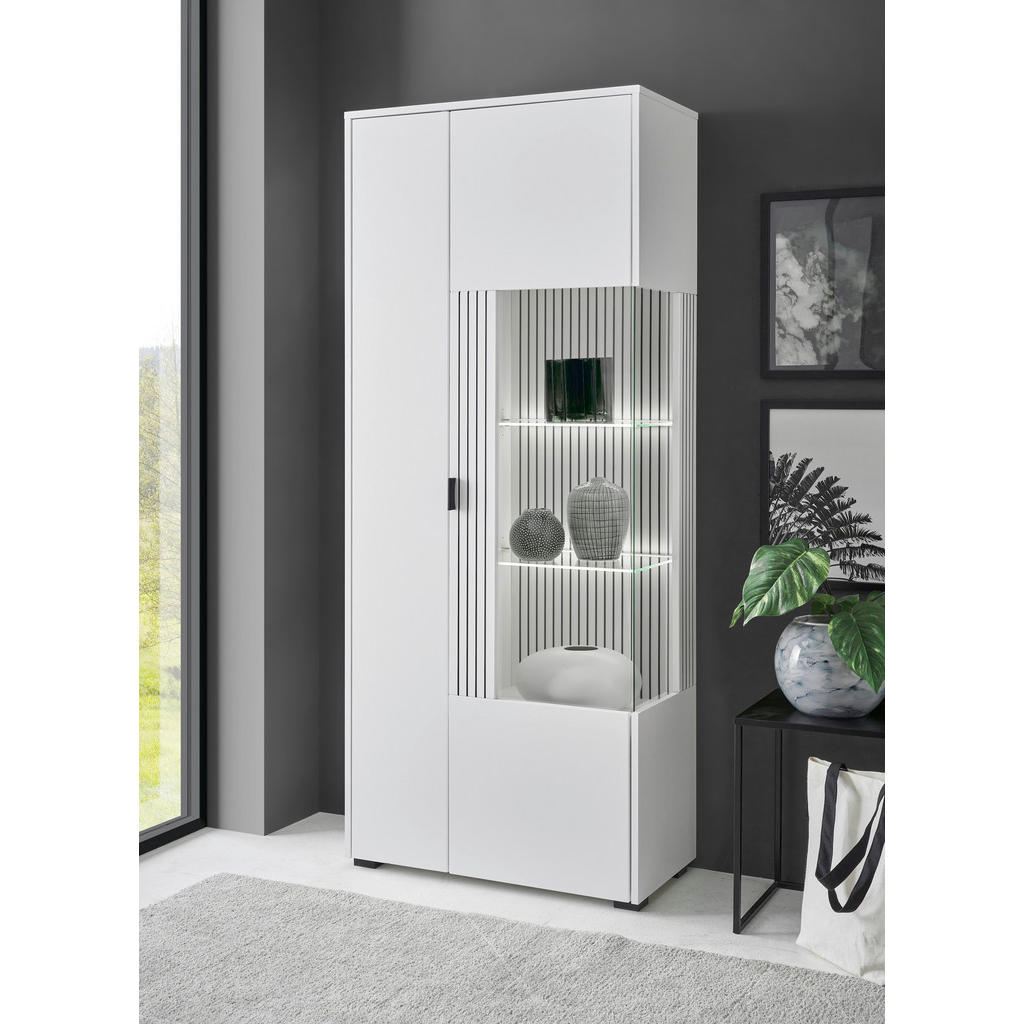 Thumbnail - Mid.you Vitrine, Weiß, Schwarz, Glas, Holzwerkstoff, 8 Fächer, 75x180x38 cm, Typenauswahl, stehend, Wohnzimmer, Wohnwänd...