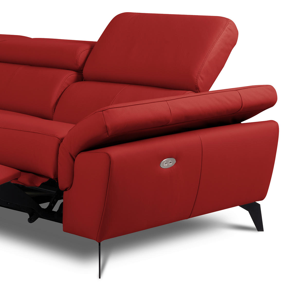 ECKSOFA Rot Echtleder Lederlook Rücken echt, Armteilverstellung, Relaxfunktion, Kopfteilverstellung  - Rot/Schwarz, Design, Leder/Textil (179/252cm) - Livetastic