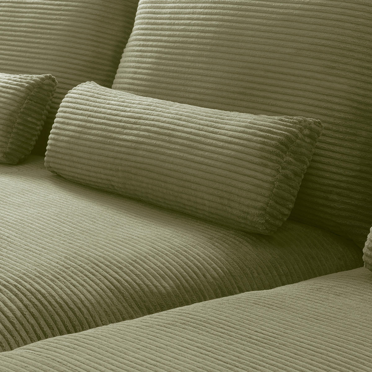 ECKSOFA Olivgrün Cord Nierenkissen, Rückenkissen  - Schwarz/Olivgrün, Design, Textil/Metall (313/172cm) - P & B