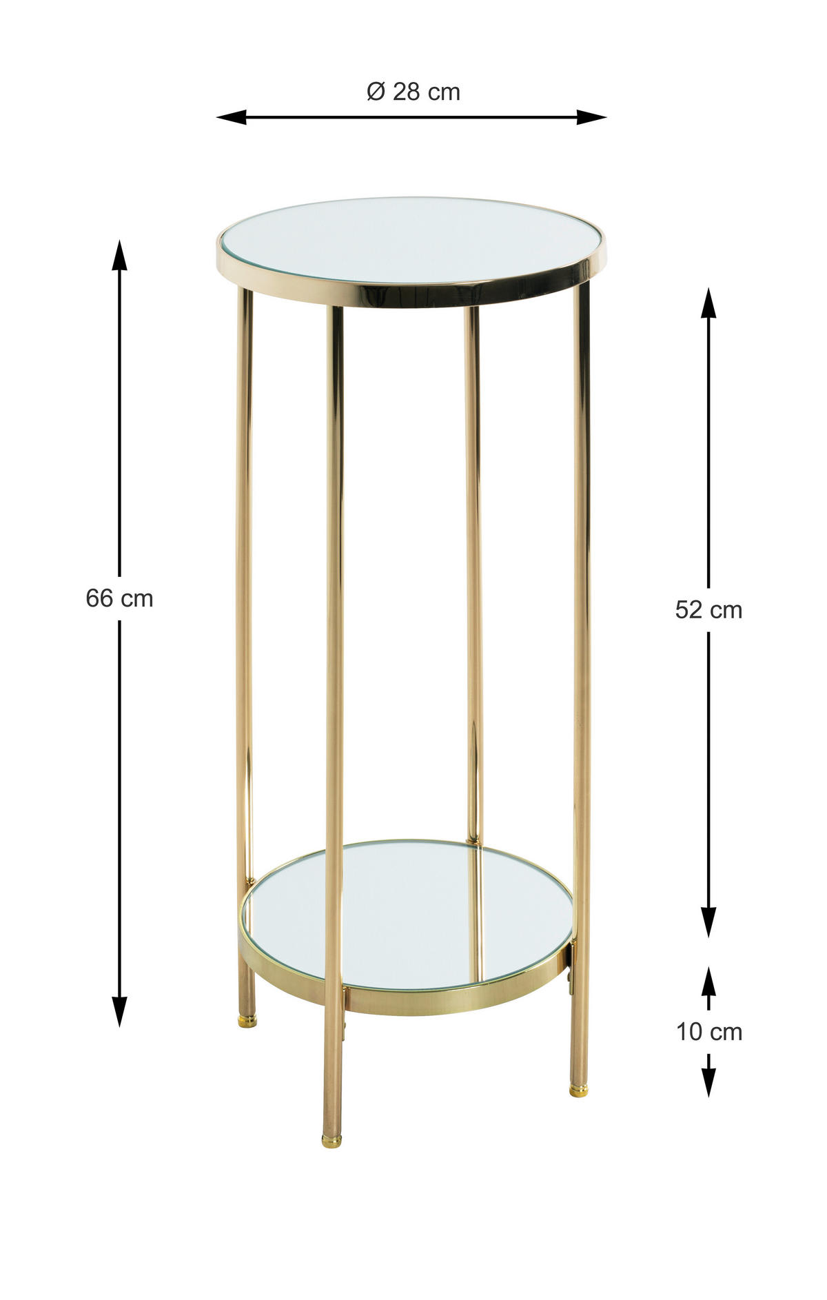 BEISTELLTISCH in Metall, Glas 28/28/66 cm  - Messingfarben, Trend, Glas/Metall (28/28/66cm)