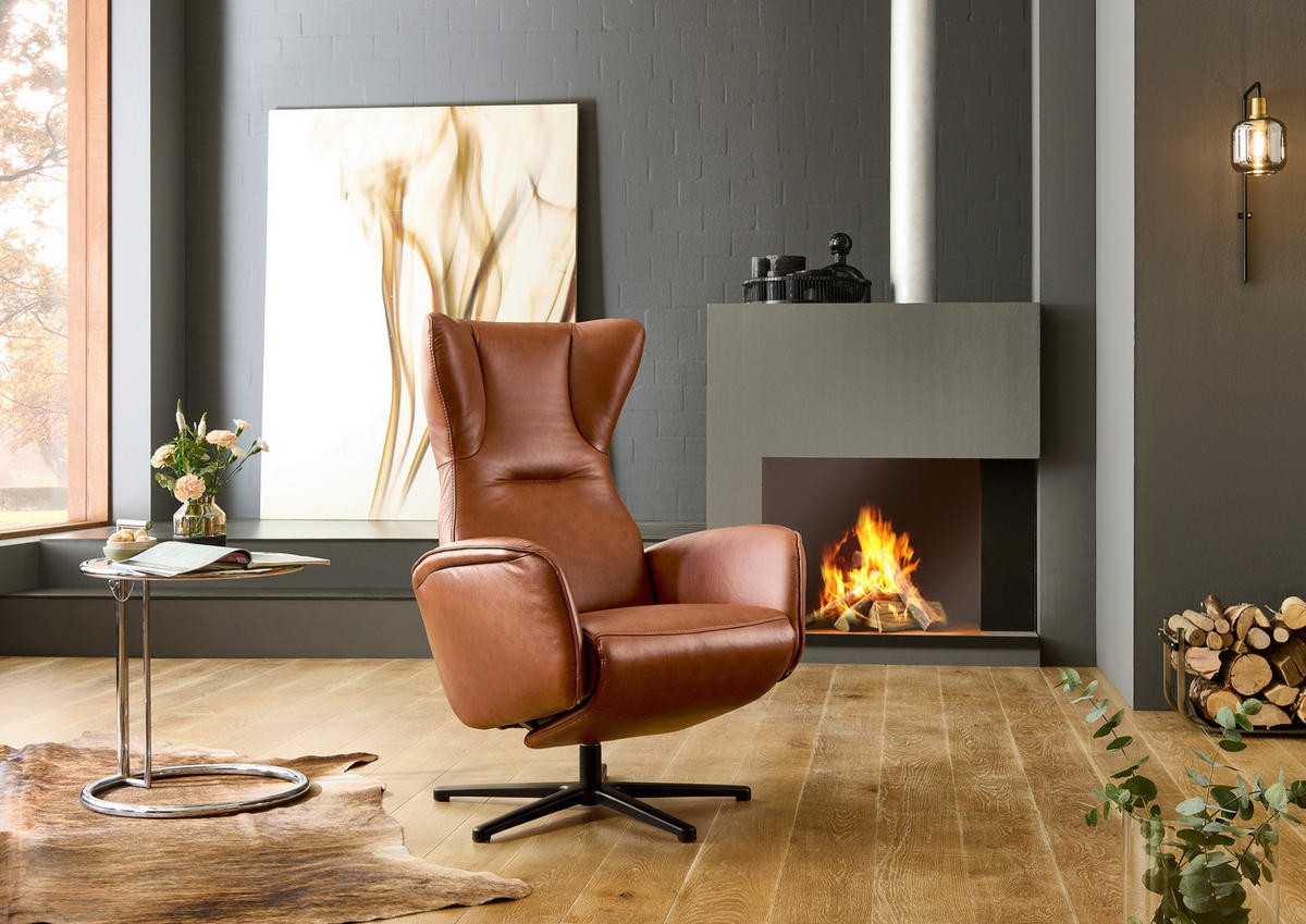 RELAXSESSEL 75/106/86 cm  in Leder Senfgelb  - Senfgelb/Schwarz, Design, Leder/Metall (75/106/86cm) - Valdera