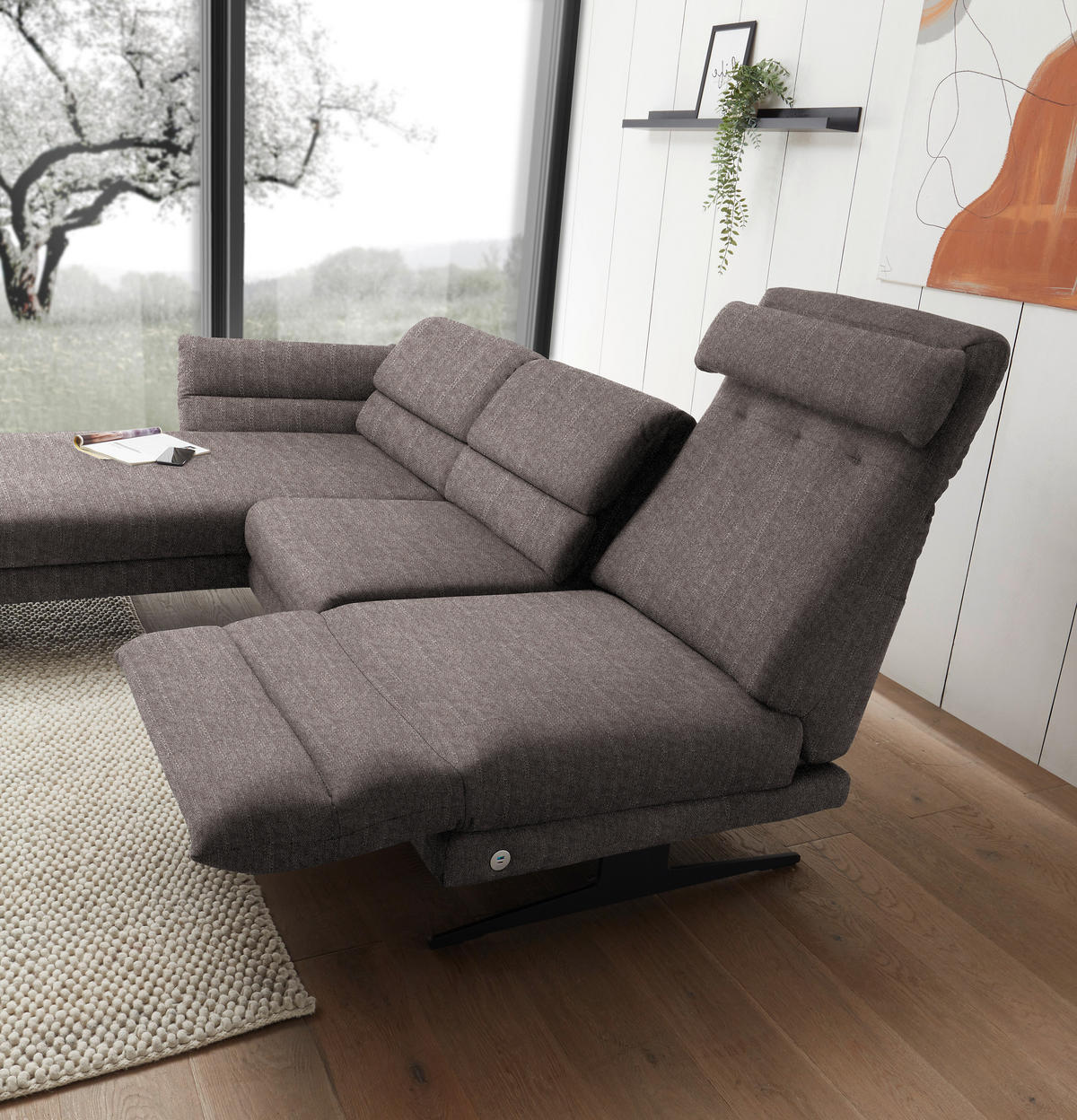 ECKSOFA in Flachgewebe Greige  176-217/279-327 cm  - Greige/Schwarz, Design, Textil/Metall (176-217/279-327cm) - Dieter Knoll