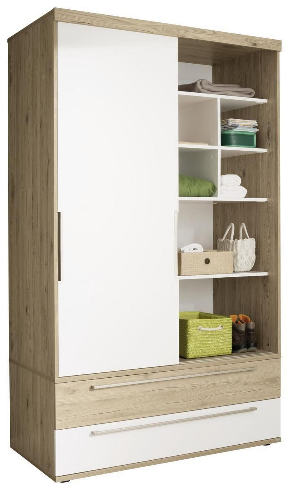 SCHIEBETÜRENSCHRANK 2-türig Weiß, Eichefarben  - Eichefarben/Silberfarben, Design, Holzwerkstoff/Metall (164,1/206,9/63,9cm) - Paidi