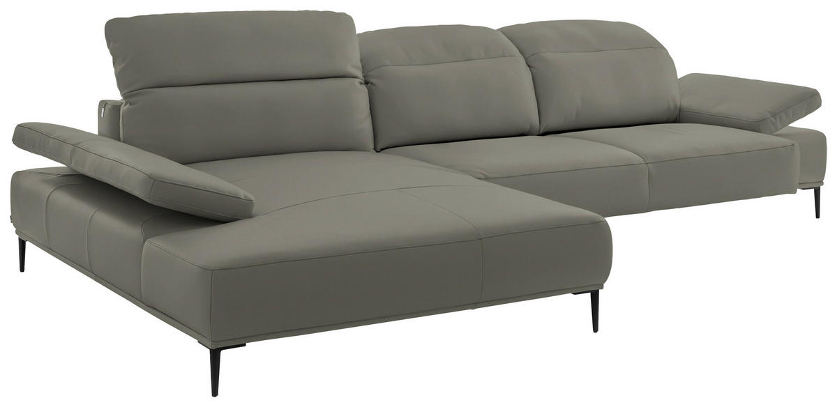 ECKSOFA  in Echtleder Grau  206/322 cm  - Schwarz/Grau, MODERN, Leder/Metall (206/322cm) - Chilliano