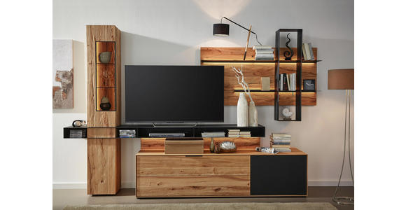 WOHNWAND in Anthrazit, Buchefarben - Anthrazit/Buchefarben, Natur, Glas/Holz (308/206/49cm) - Valnatura