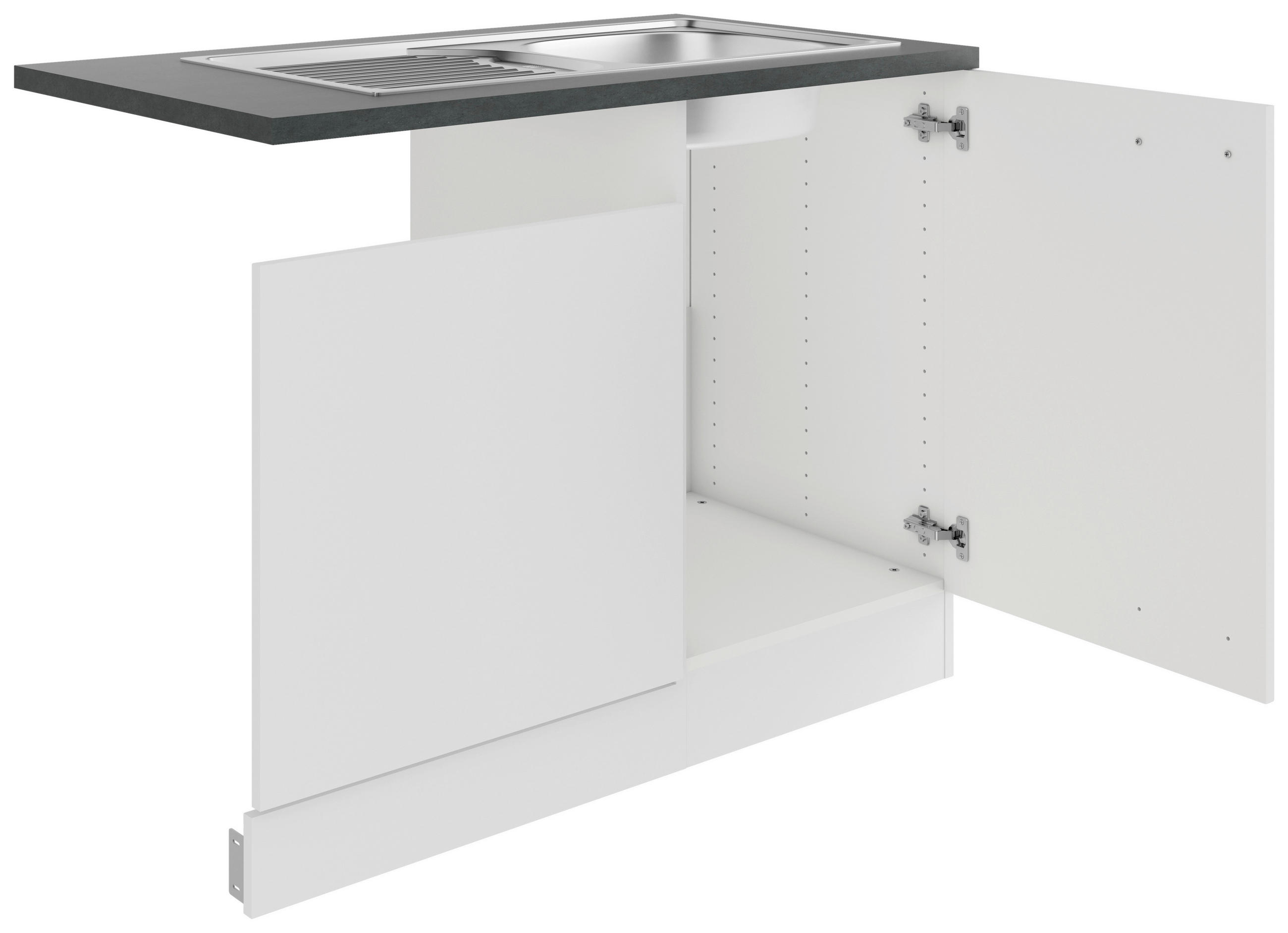 SPÜLENUNTERSCHRANK 110/84,8/60 cm  in Weiß  - Anthrazit/Alufarben, Basics, Holzwerkstoff/Metall (110/84,8/60cm) - Optifit