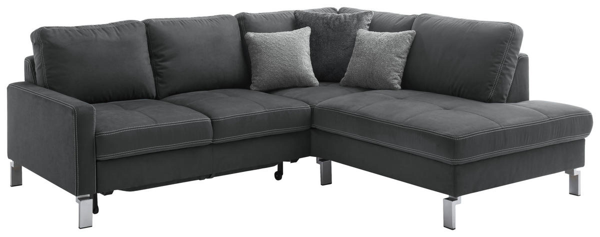 ECKSOFA in Mikrofaser Dunkelgrau  - Chromfarben/Dunkelgrau, Design, Textil/Metall (229/200cm) - Pure Home Lifestyle