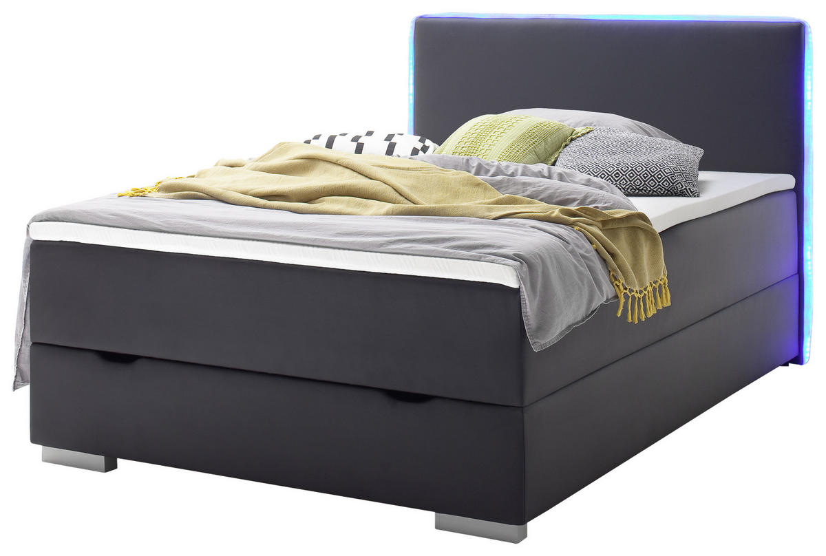BOXSPRINGBETT 140/200 cm  in Schwarz  - Silberfarben/Schwarz, MODERN, Kunststoff/Textil (140/200cm) - Livetastic