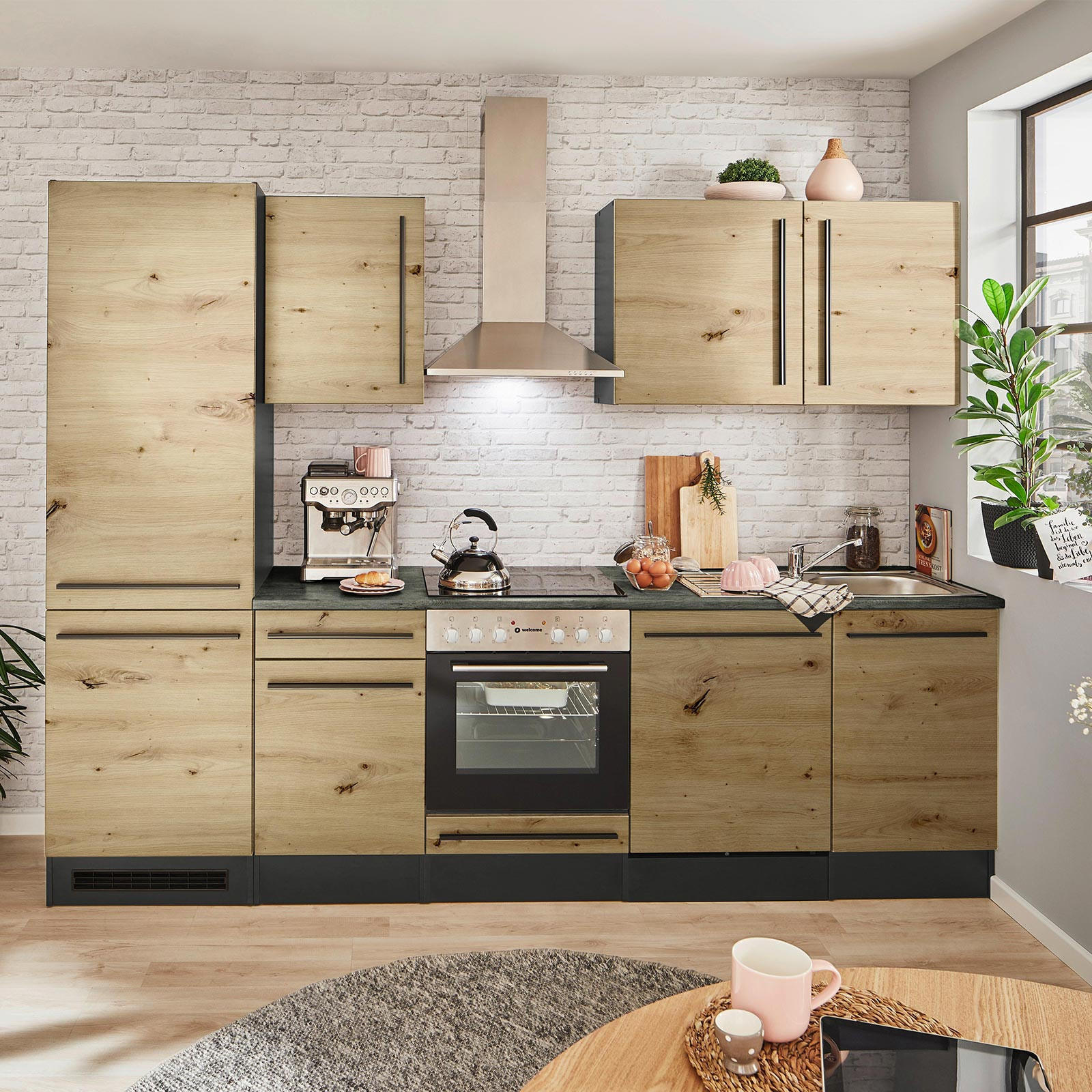 KÜCHENBLOCK 280 cm   in Anthrazit, Eiche Artisan  - Anthrazit/Schwarz, LIFESTYLE, Holzwerkstoff/Kunststoff (280cm) - MID.YOU