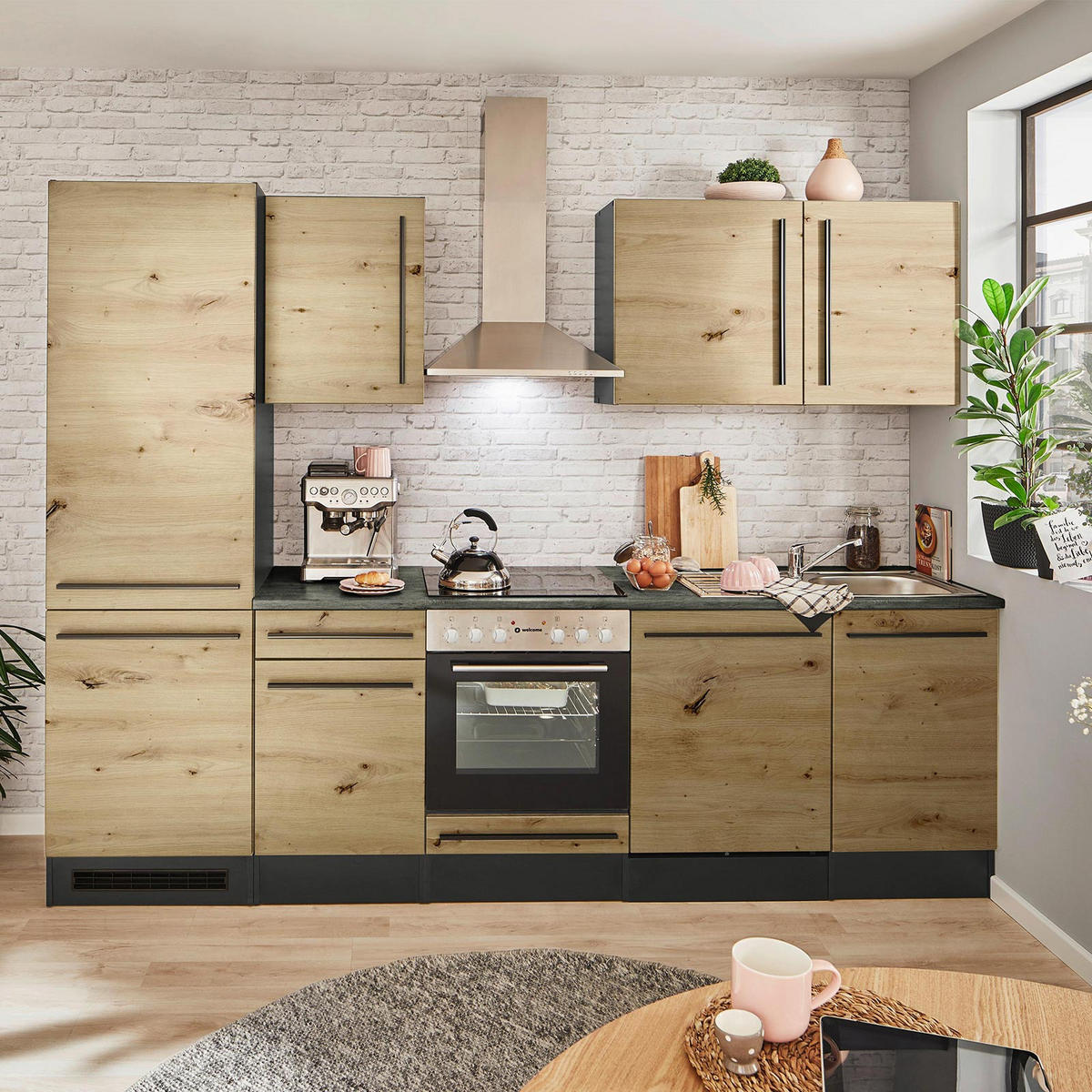 KÜCHENBLOCK   in Anthrazit, Eiche Artisan  - Anthrazit/Schwarz, LIFESTYLE, Holzwerkstoff/Kunststoff (250cm) - MID.YOU