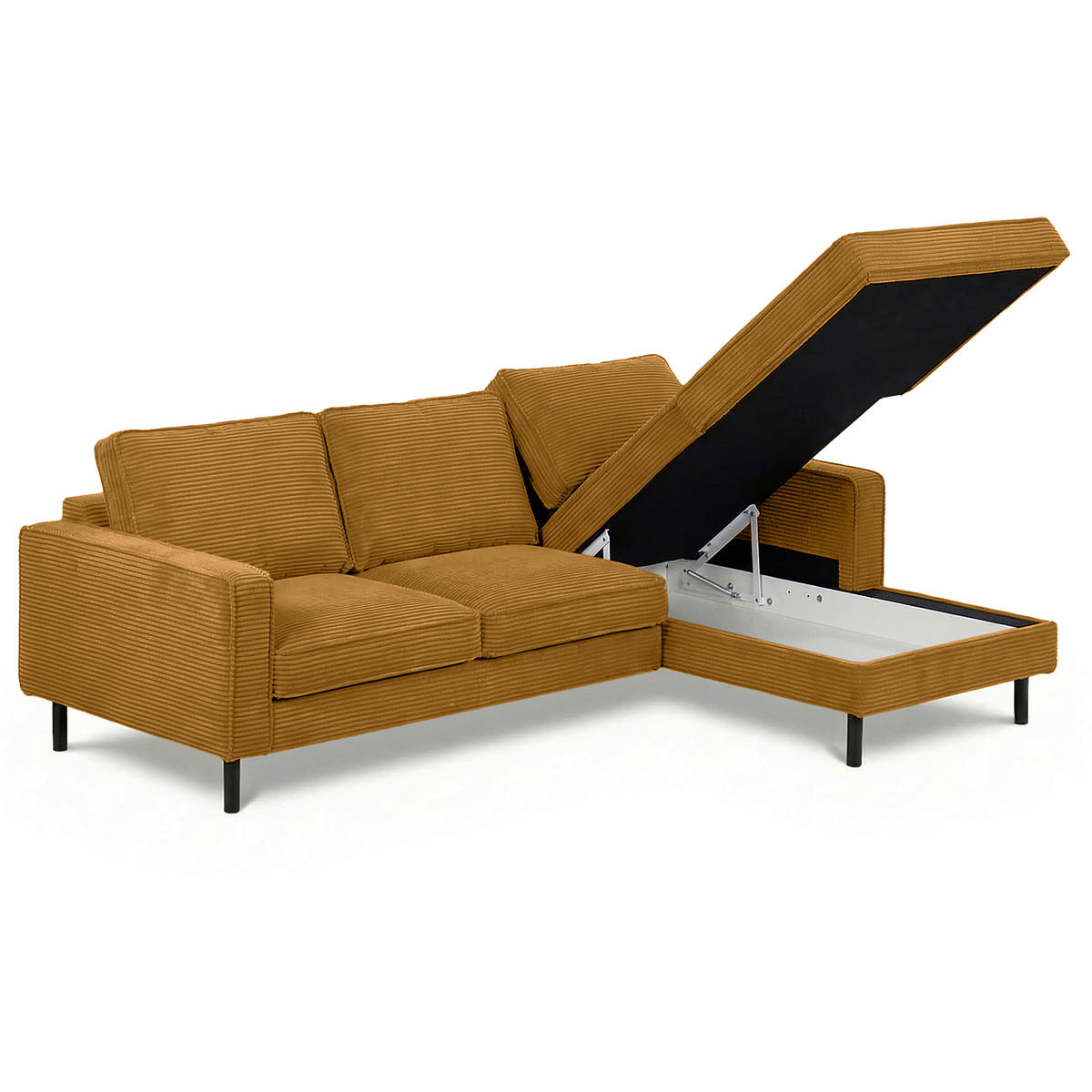 ECKSOFA Cord Senfgelb  - Senfgelb/Schwarz, Design, Textil/Metall (238/166cm) - Livetastic