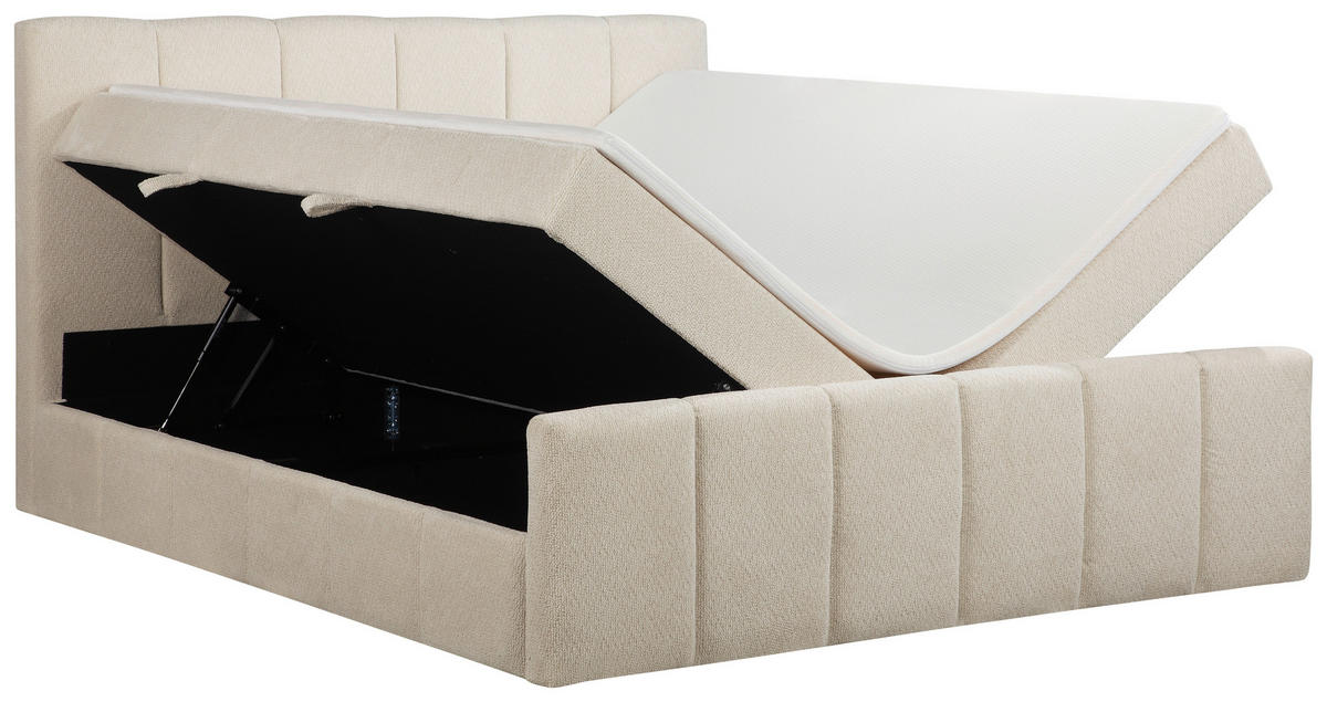 BOXBETT 180/200 cm,  in Beige, gepolstertes Kopfteil, Bettkasten, Topper, Matratzen, H3 + H3 = fest  - Beige/Schwarz, Basics, Kunststoff/Textil (180/200cm) - Chameo