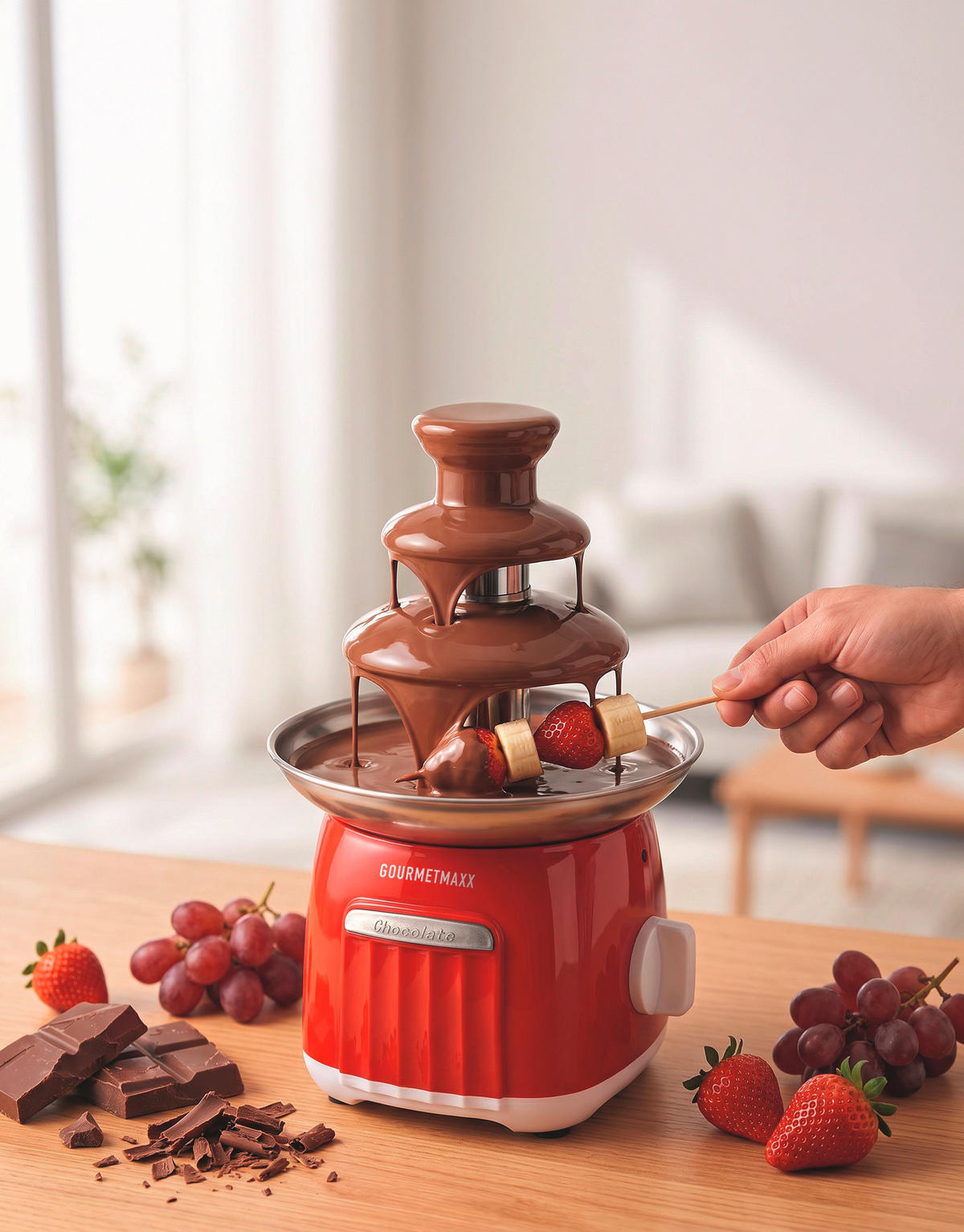 SCHOKOLADENBRUNNEN Retro  - Rot/Weiß, Basics, Kunststoff/Metall (15/15/23cm) - GOURMETMAXX