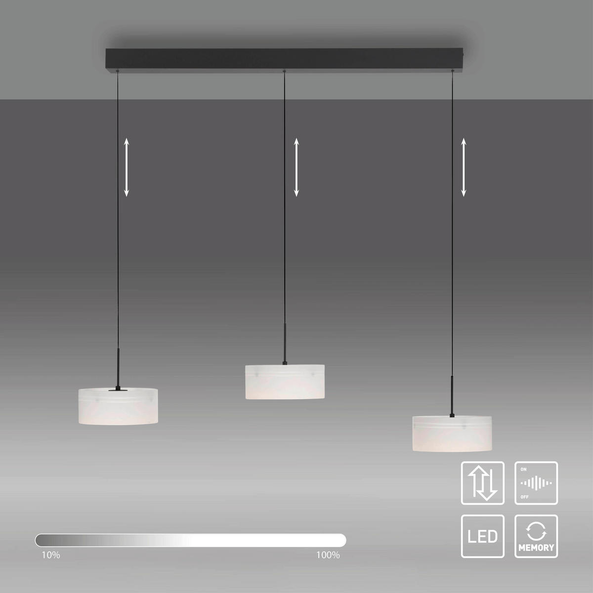 LED-HÄNGELEUCHTE 105/20/180 cm  - Schwarz, Design, Glas/Kunststoff (105/20/180cm)
