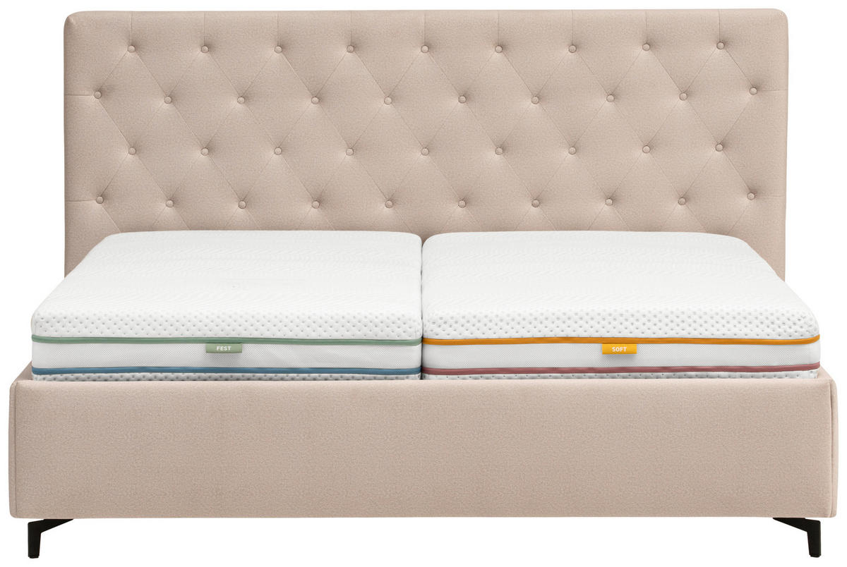 POLSTERBETT gepolstertes Kopfteil, Lattenroste Beige 200/200 cm  - Birkefarben/Beige, KONVENTIONELL, Holz/Textil (200/200cm) - Novel