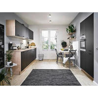BUCĂTĂRIE FĂRĂ ELECTROCASNICE  - culoare lemn stejar/negru, Modern, metal/material pe bază de lemn (305+120cm) - Welnova