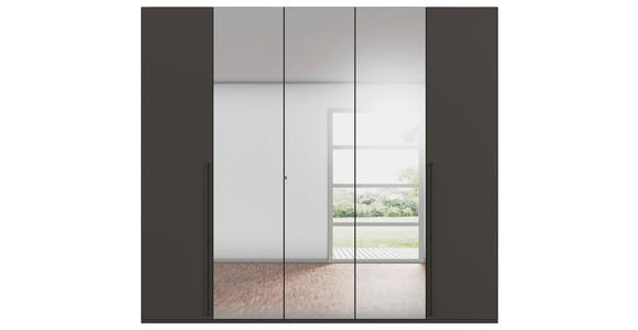 DREHTÜRENSCHRANK 251/235/61 cm,  in Graphitfarben, 5-türig  - Chromfarben/Schwarz, Basics, Glas/Holzwerkstoff (251/235/61cm) - Novel