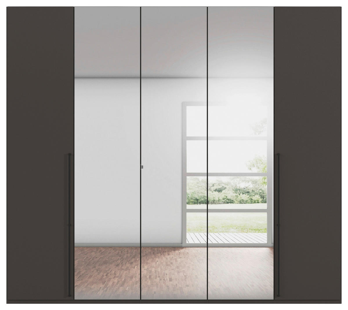 DREHTÜRENSCHRANK 251/223/61 cm,  in Graphitfarben, 5-türig  - Chromfarben/Schwarz, Basics, Glas/Holzwerkstoff (251/223/61cm) - Novel