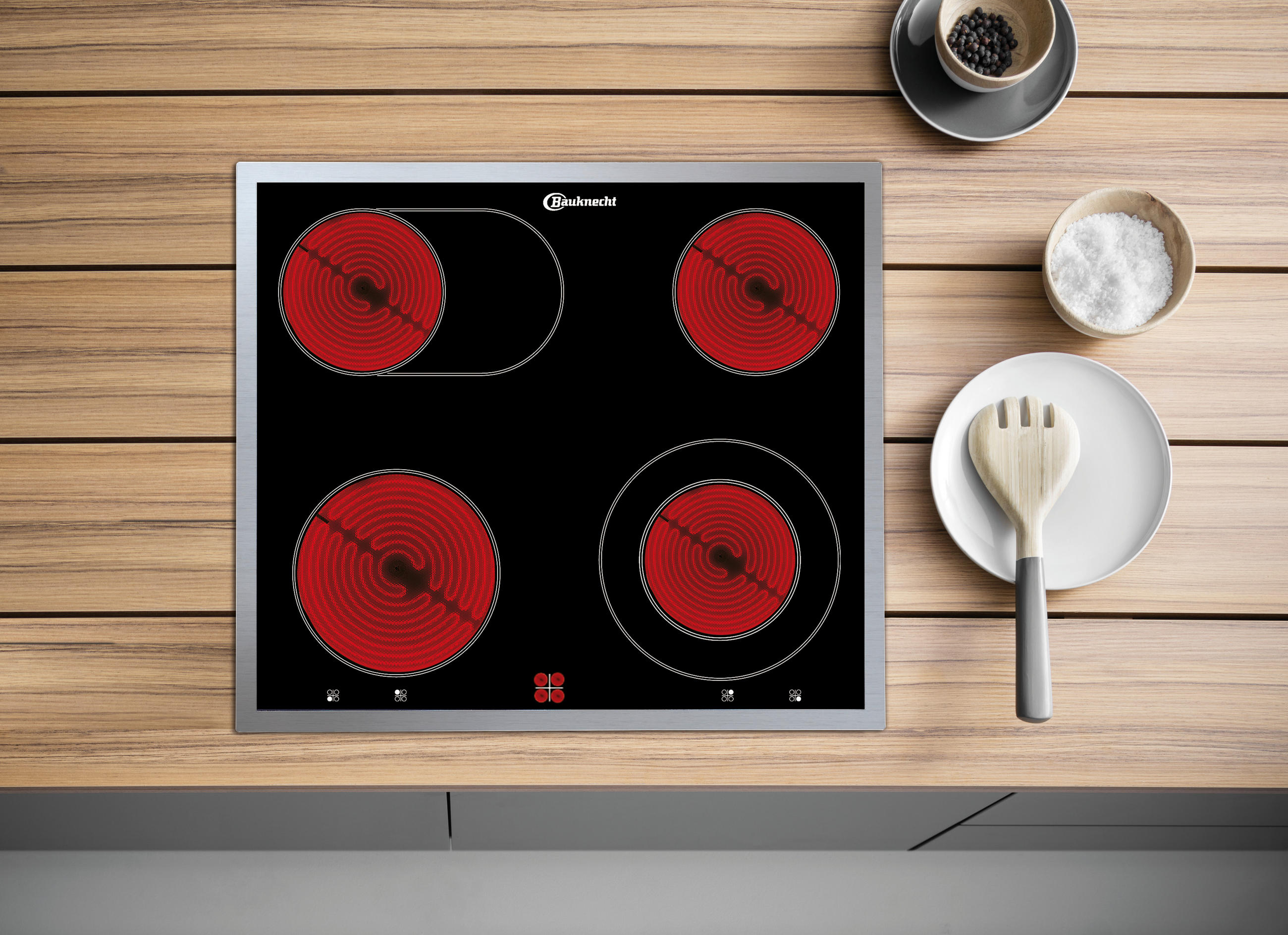 Thumbnail - Bauknecht Herdset, Edelstahl, Metall, Glas, A, 59.5x59.5x56.6 cm, Vollglas-Innentür, Versenkknebel, Backofenbeleuchtung,...